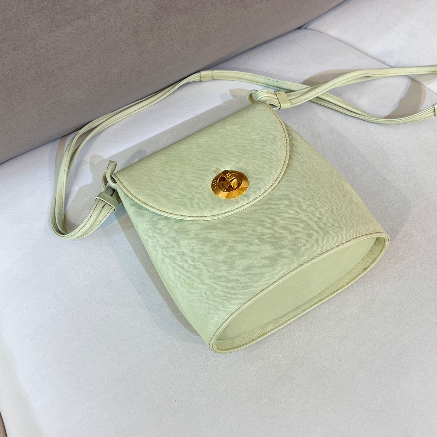 Givenchy Vintage Pastel Mint Green Leather Gold Medallion Shoulder Bag