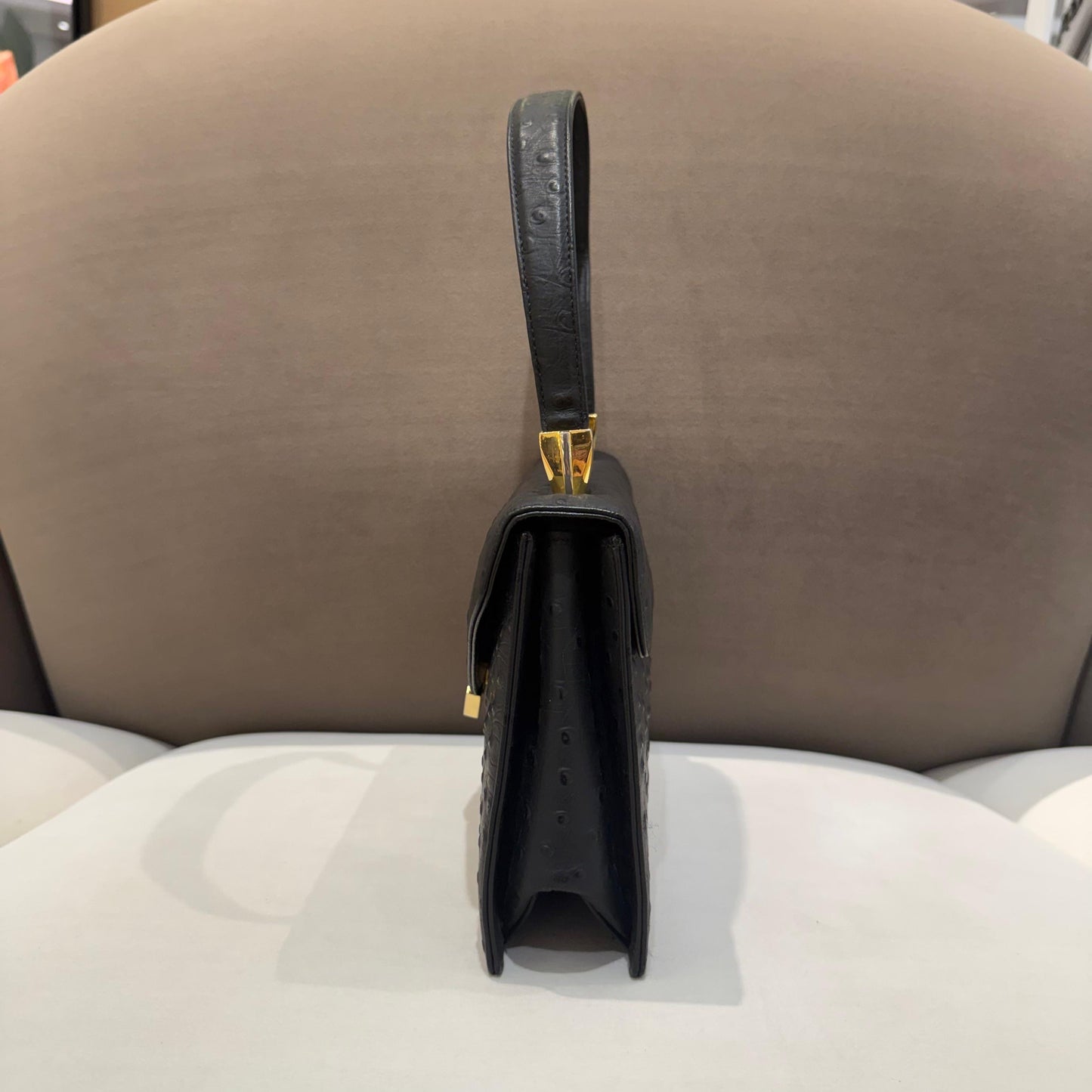 Givenchy Vintage Black Ostrich Leather Envelope Top Handle Handbag