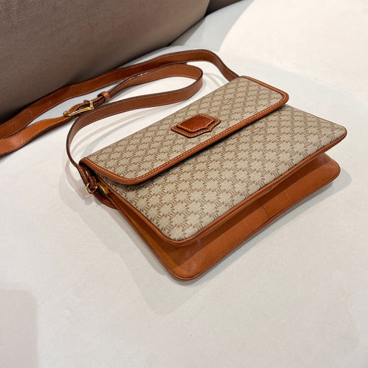 Celine Macadam Brown Canvas Shoulder Bag