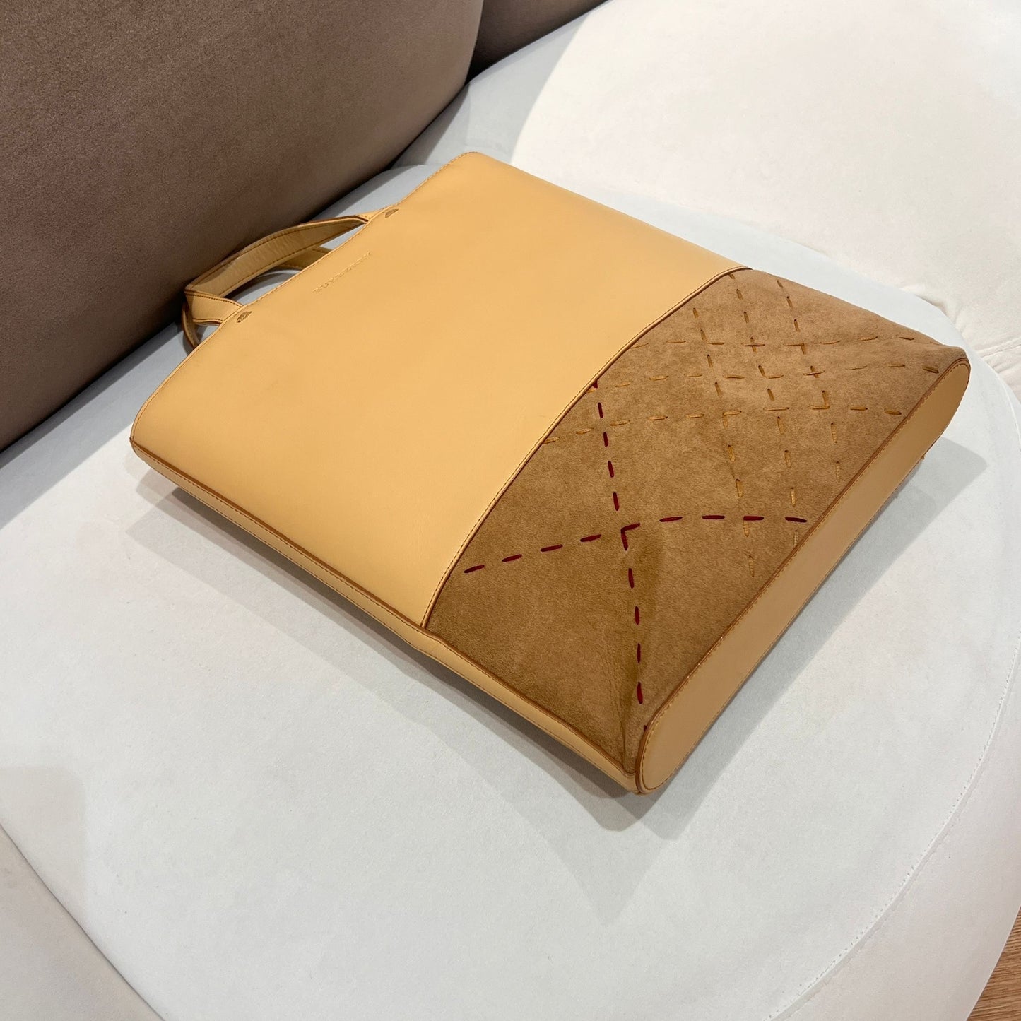 Burberry Vintage Beige Leather Two-Tone Structured Tote Bag