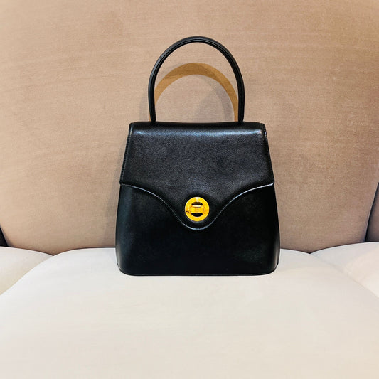 Givenchy Vintage Turn Lock Black Leather Top Handle Bag