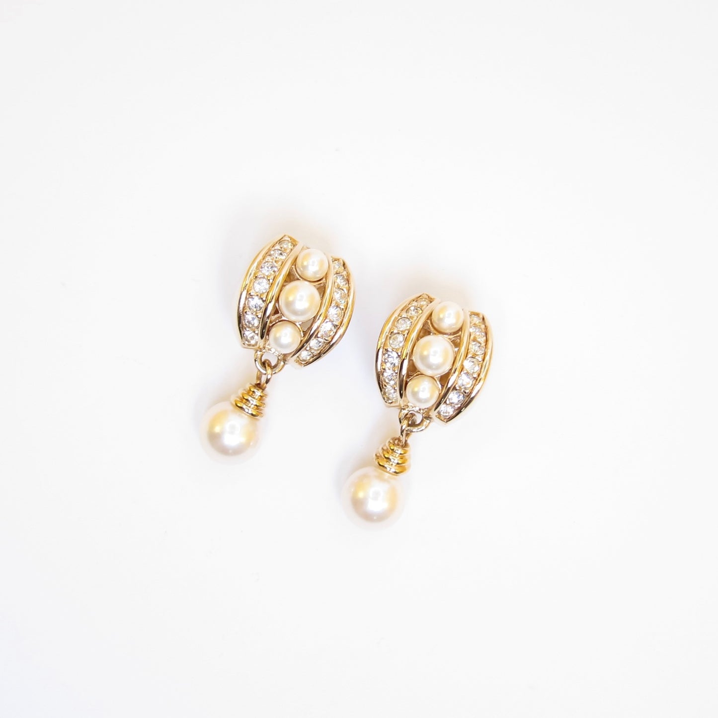 Christian Dior Vintage Pearl and Rhinestone Golden Clip-on Earrings