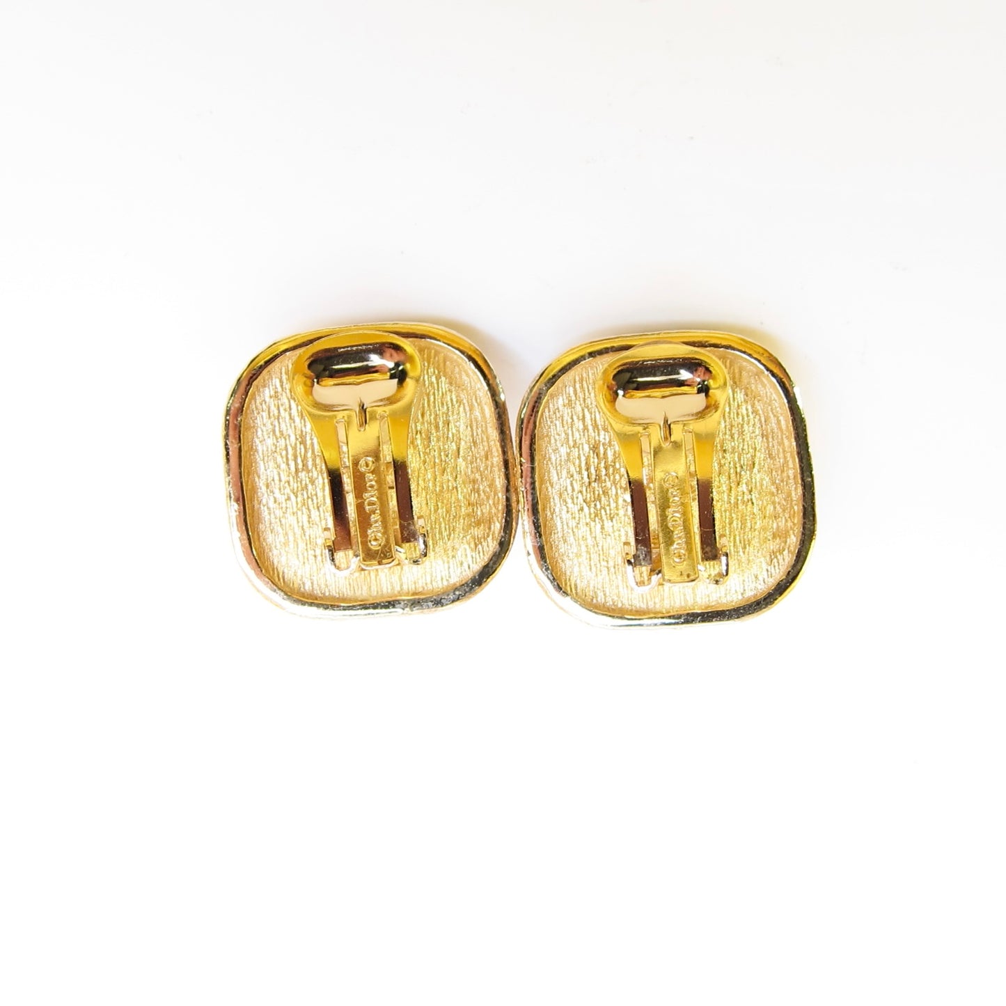 Christian Dior Vintage Pearl on Square Golden Clip-on Earrings