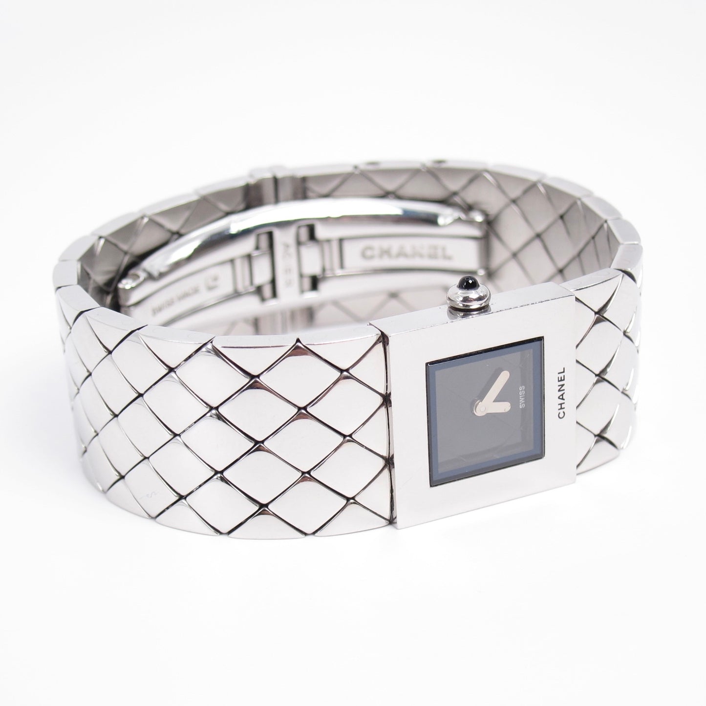 Chanel Vintage Matelasse Square Black Face Stainless Steel Watch