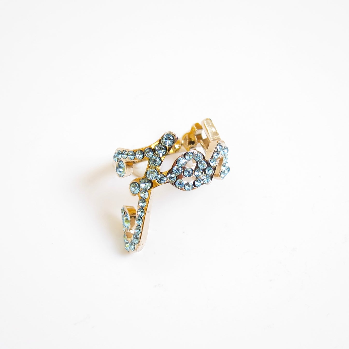 Fendi Vintage Fendi Logo with Blue Color Stone Golden Ring