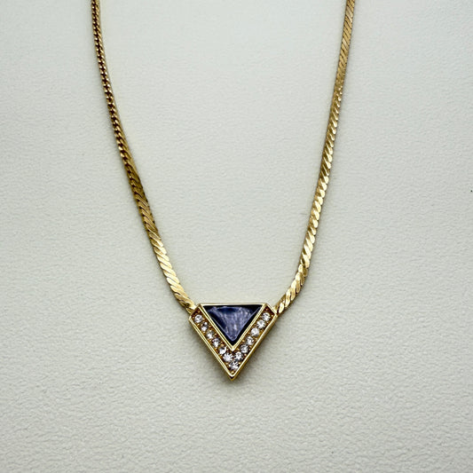 Christian Dior Vintage Triangle Black and Rhinestone Golden Necklace