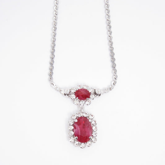 Christian Dior Vintage Red Color Stone and Rhinestone Drop Silver Necklace