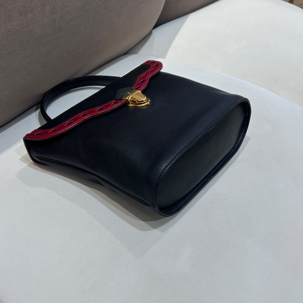 Yves Saint Laurent 中古黑色皮革紅色飾邊手袋