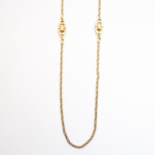 Christian Dior Vintage CD Logo Golden Long Necklace
