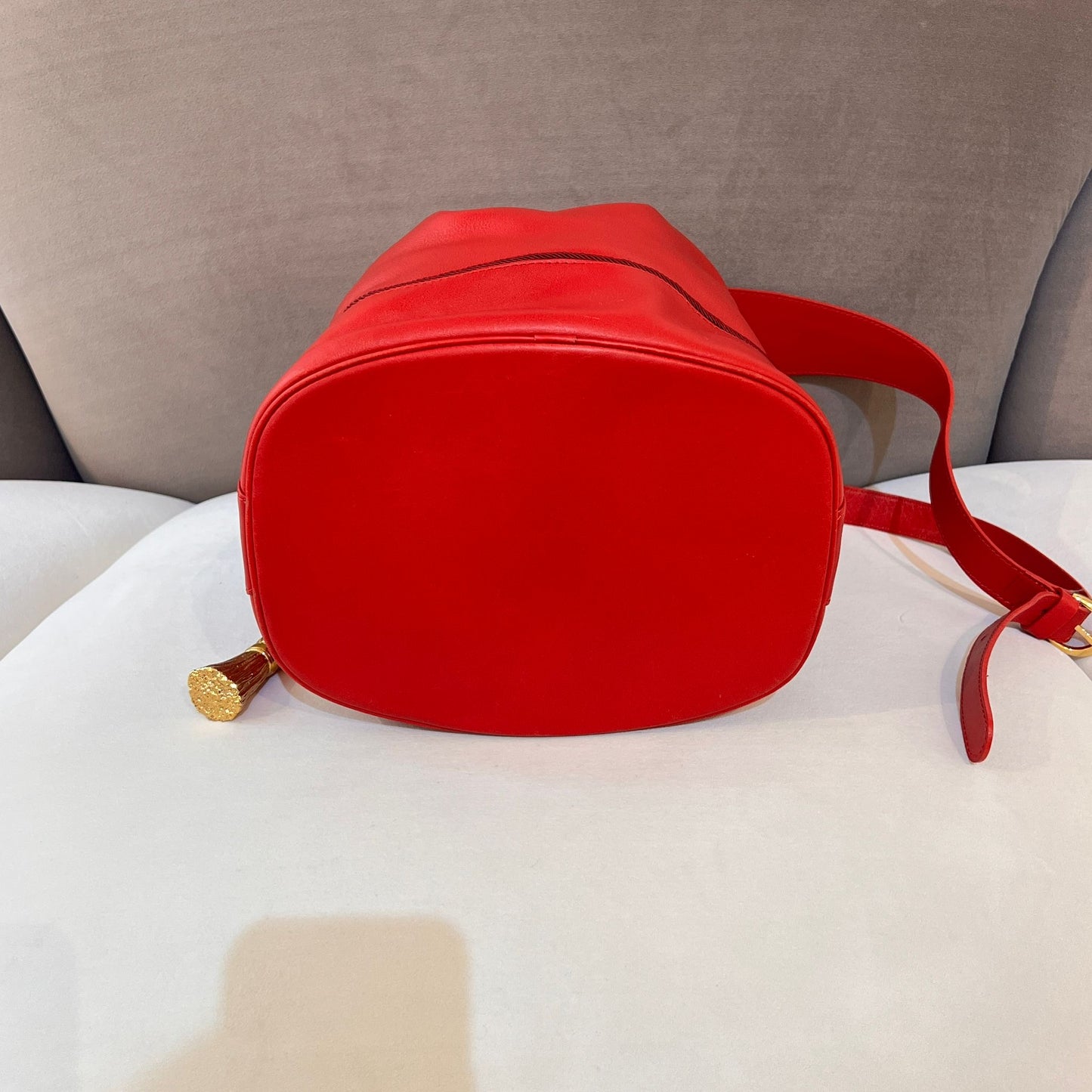 Christian Dior Vintage Red Leather Drawstring Shoulder Bag With Tassel