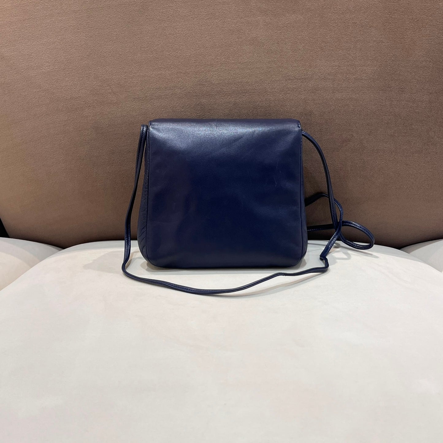 Loewe Vintage Navy Leather Anagram Saddle Shoulder Bag