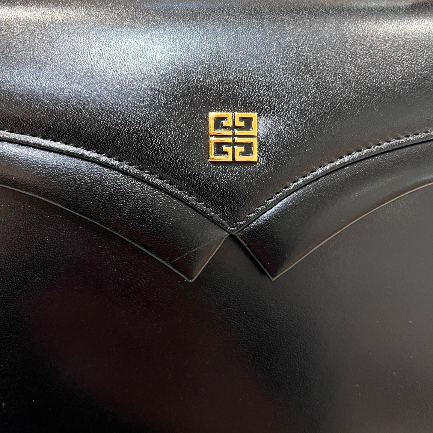 Givenchy Vintage Black Leather Structured Top Handle Handbag