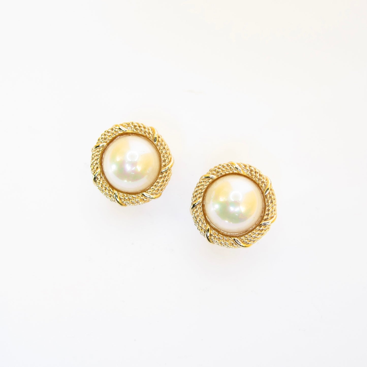 Christian Dior Vintage Round Shape Pearl Golden Clip-on Earrings