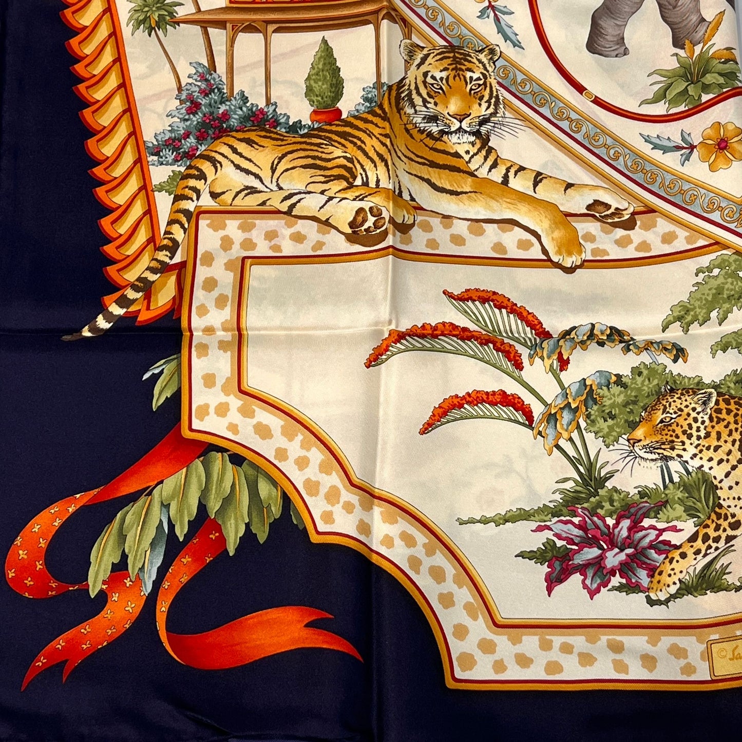 Ferragamo Vintage Leopard Equestrian Print Silk Scarf Multicolour 88 X 86 Cm