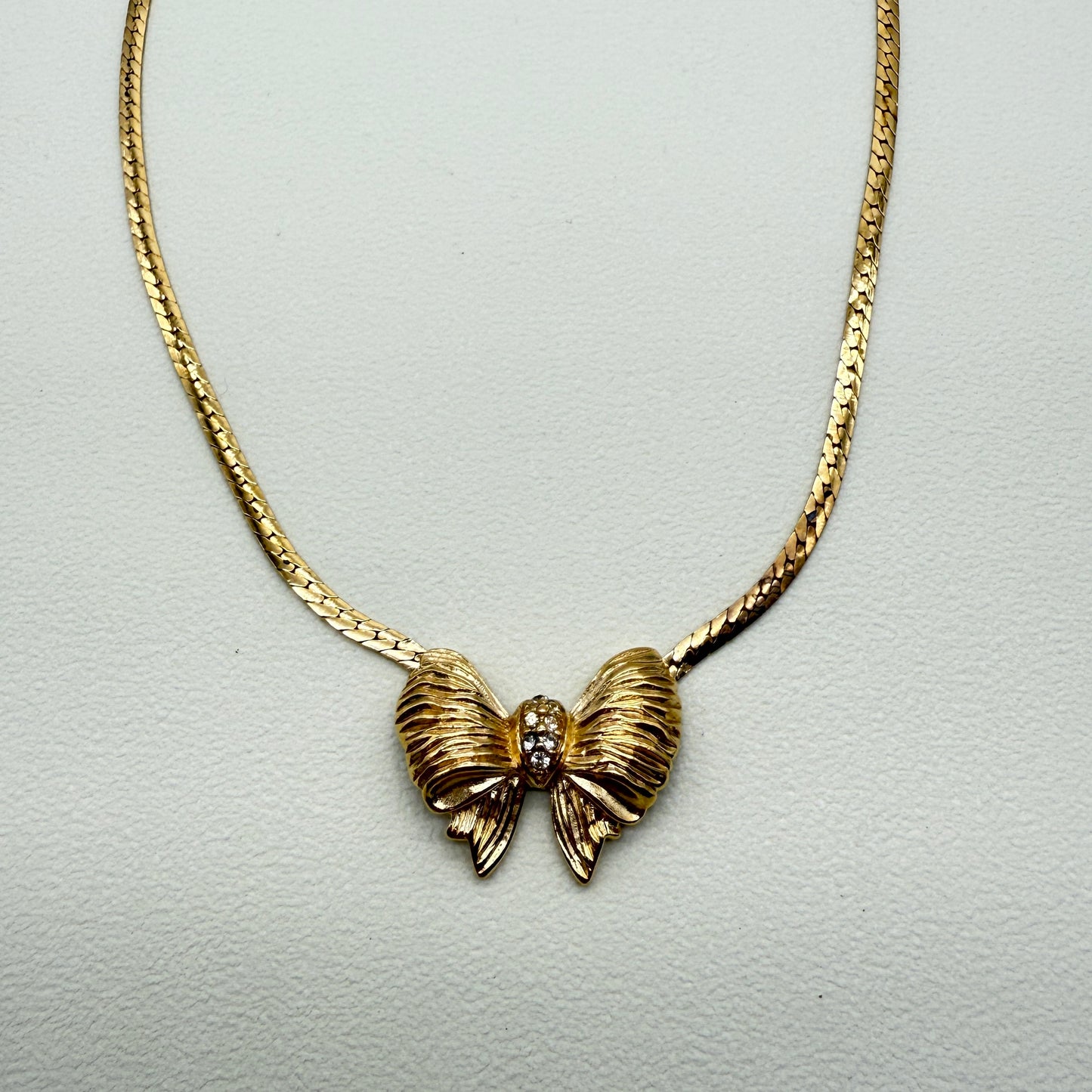 Givenchy Vintage Ribbon Motif with Rhinestone Golden Necklace