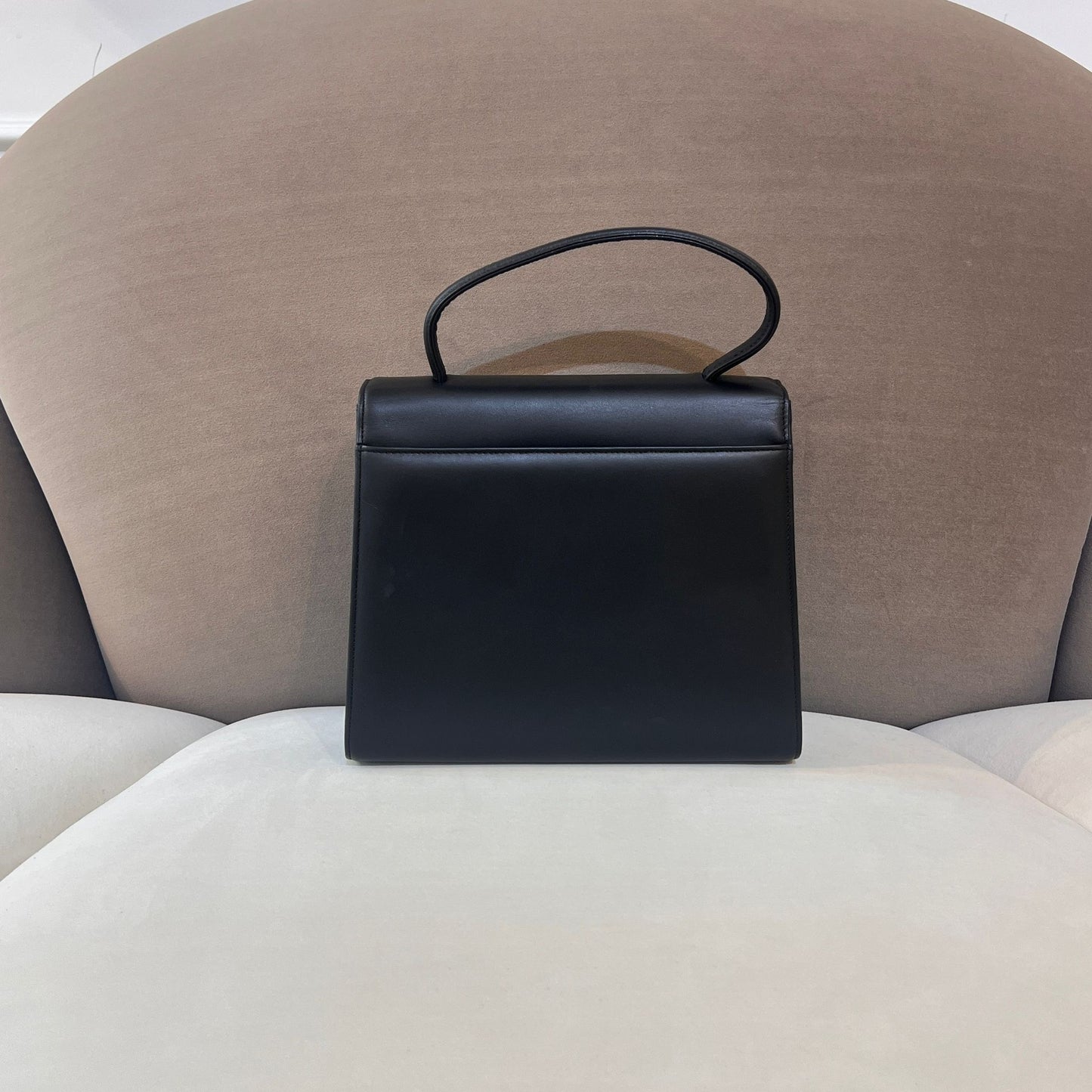 Givenchy Vintage Black Leather Gold Emblem Top Handle Bag