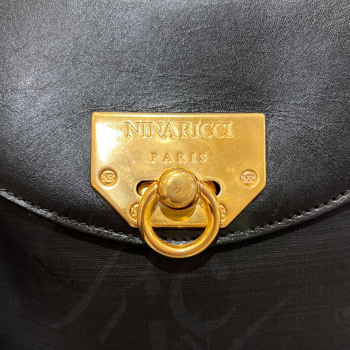 Nina Ricci 中古黑色皮革標誌肩袋