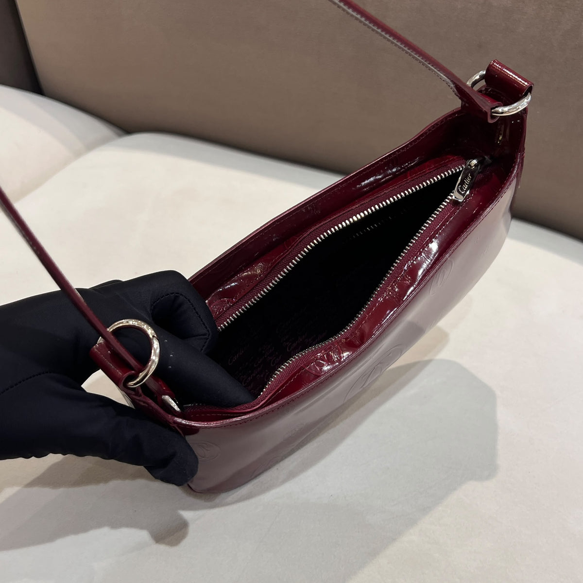 Cartier Vintage Happy Birthday Bordeaux Leather Shoulder Bag