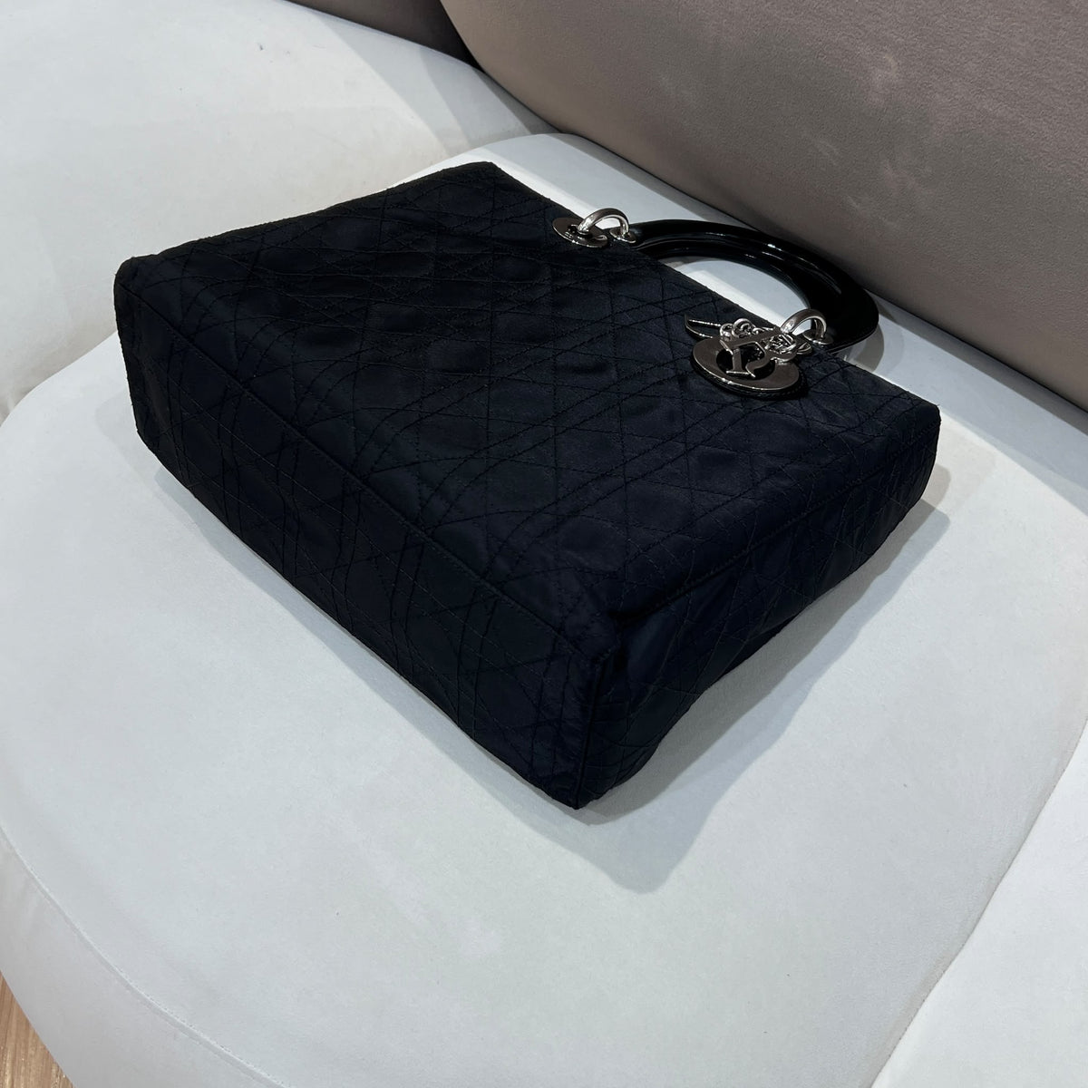 Christian Dior Vintage Black Cannage Nylon Lady Dior Handbag
