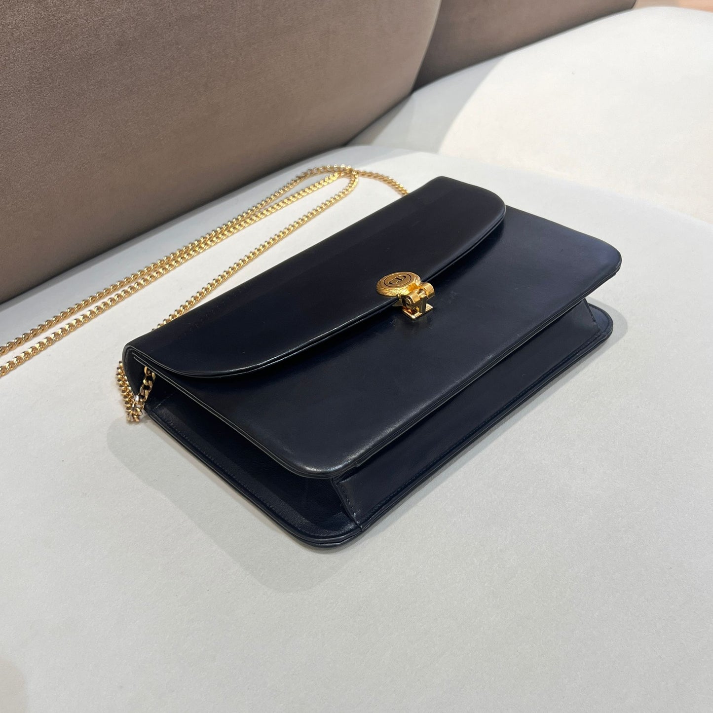 Christian Dior Vintage Black Leather Cd Chain Shoulder Bag