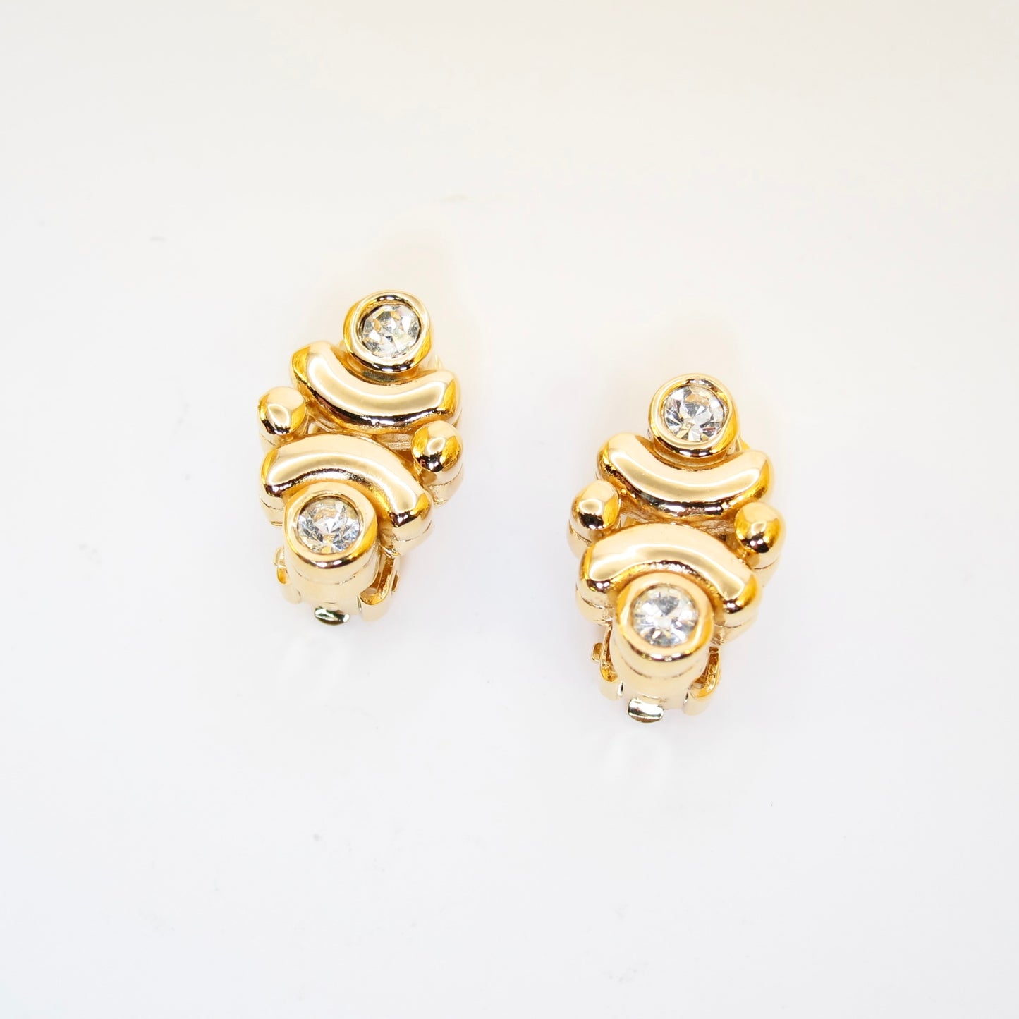 Nina Ricci Vintage Stylish Rhinestone and Golden Clip-on Earrings