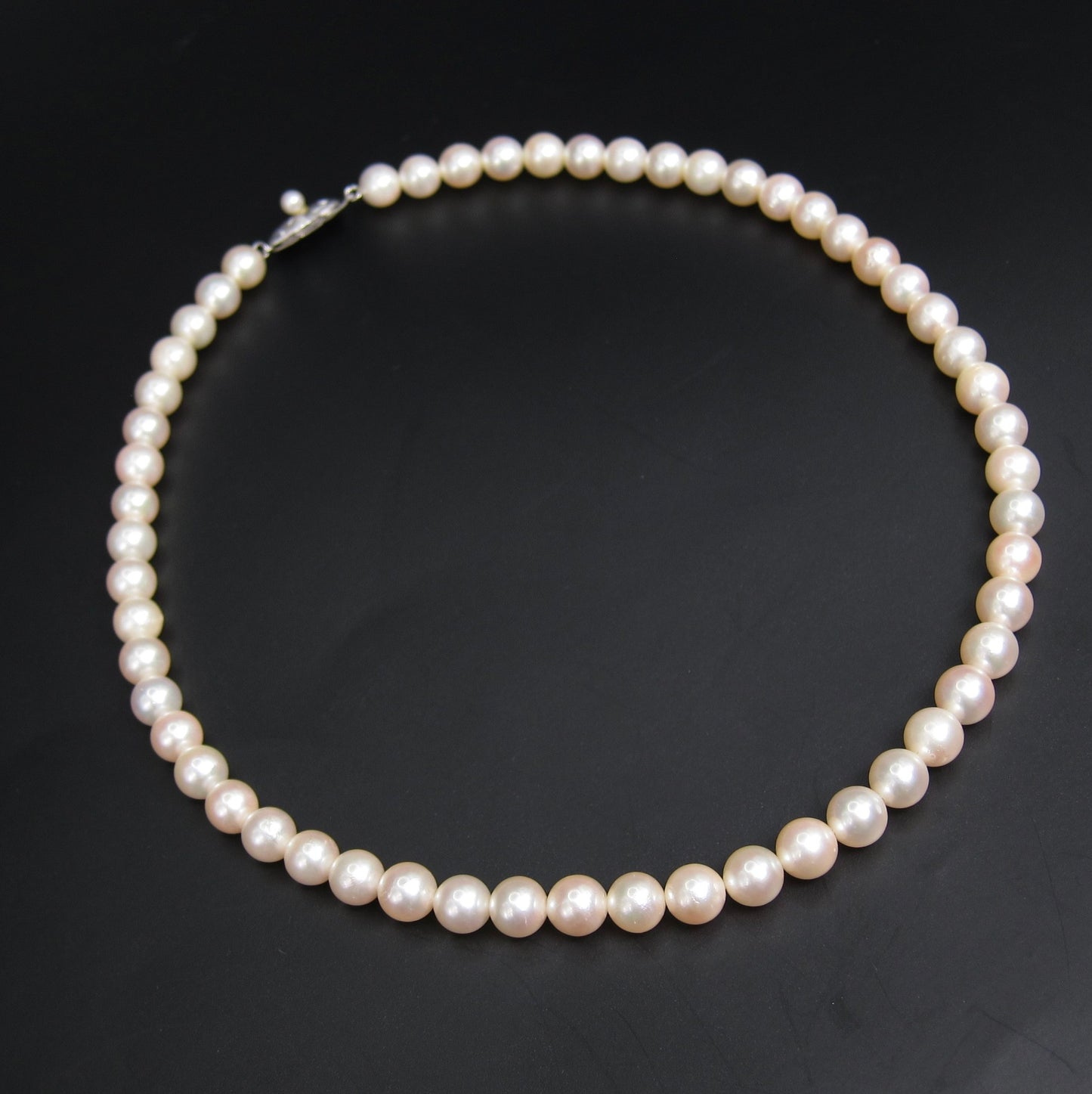 No Brand Vintage Akoya Pearl with Silver Buckle Necklace
