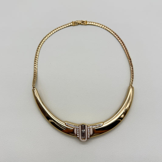 Givenchy Vintage Stylish Rhinestone White and Golden Pendant Necklace
