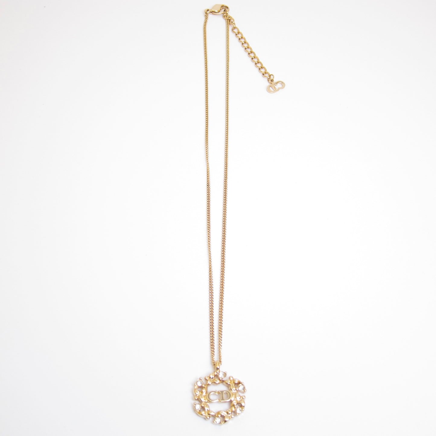 Christian Dior Vintage CD Logo in Flower Wreath Golden Necklace