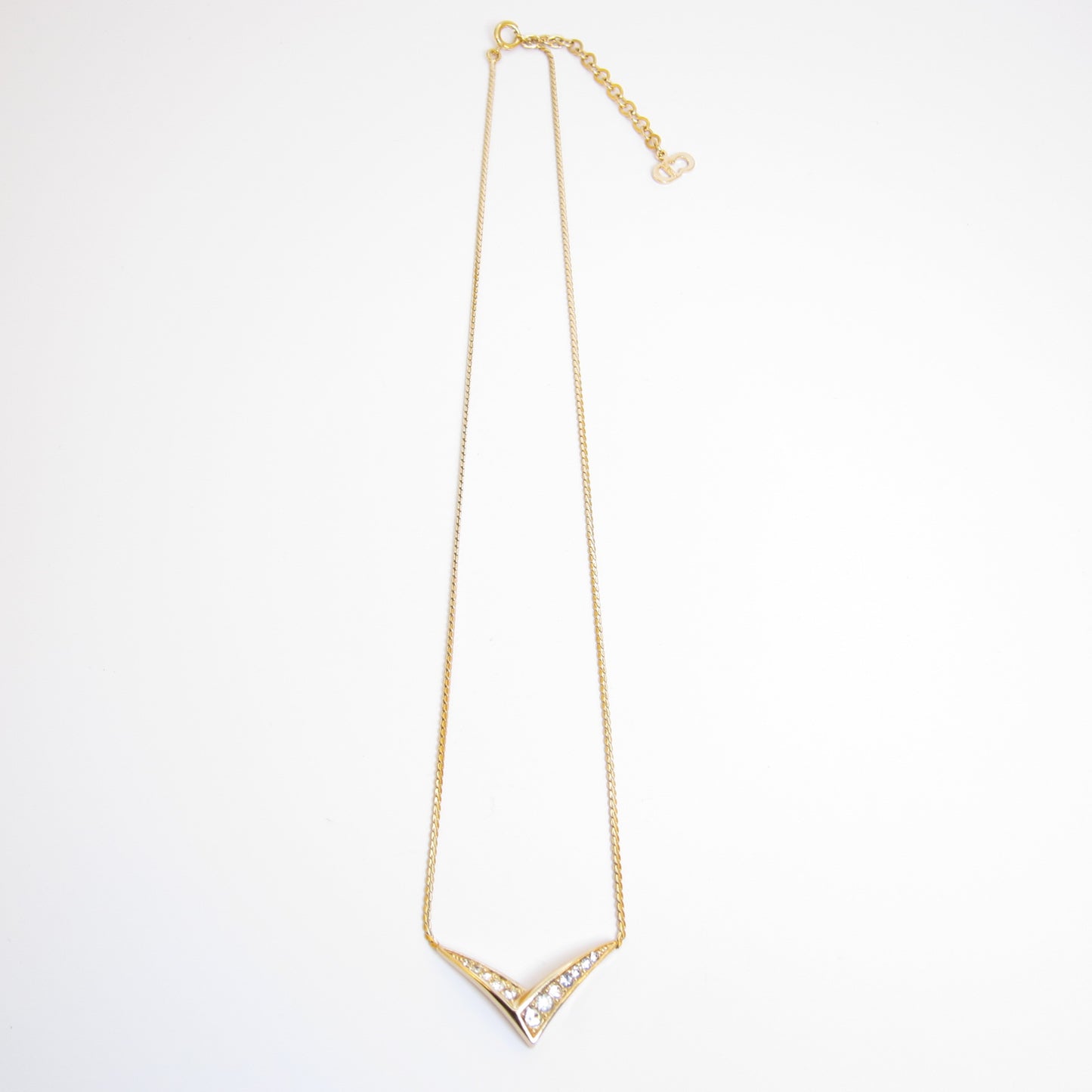 Christian Dior Vintage V-Shaped with Rhinestone Golden Necklace