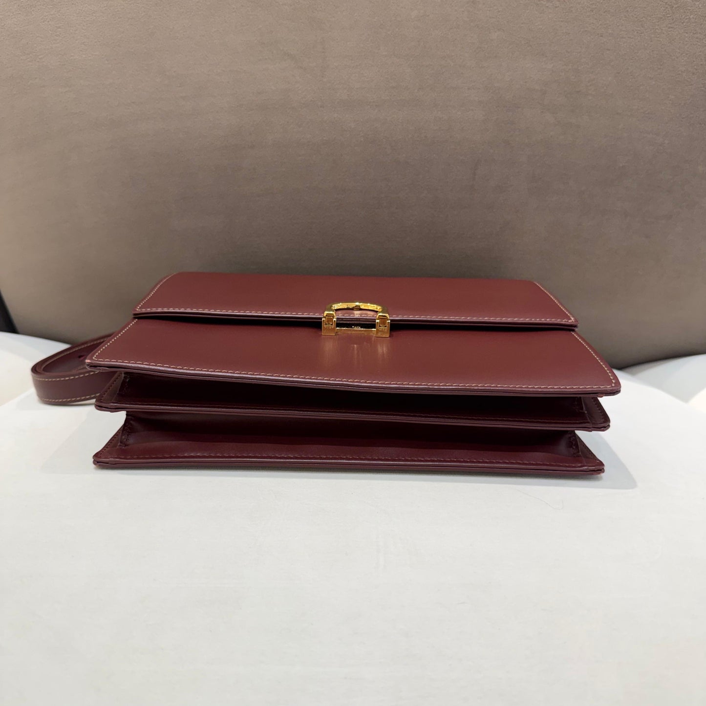 Cartier Vintage Burgundy Leather Box Shoulder Bag