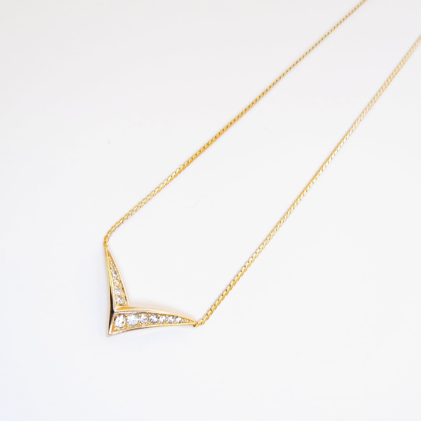 Christian Dior Vintage V-Shaped with Rhinestone Golden Necklace