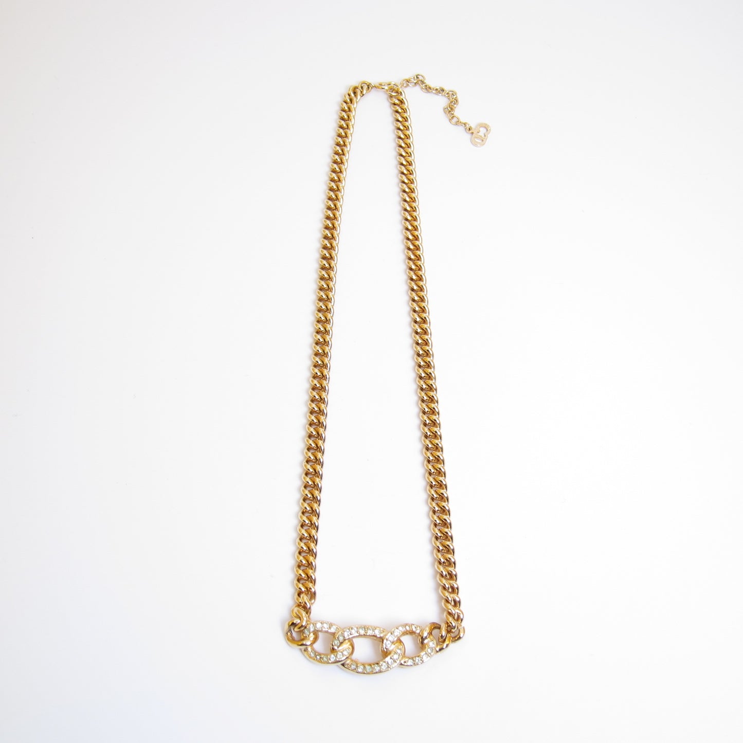 Christian Dior Vintage Link with Rhinestone Golden Necklace