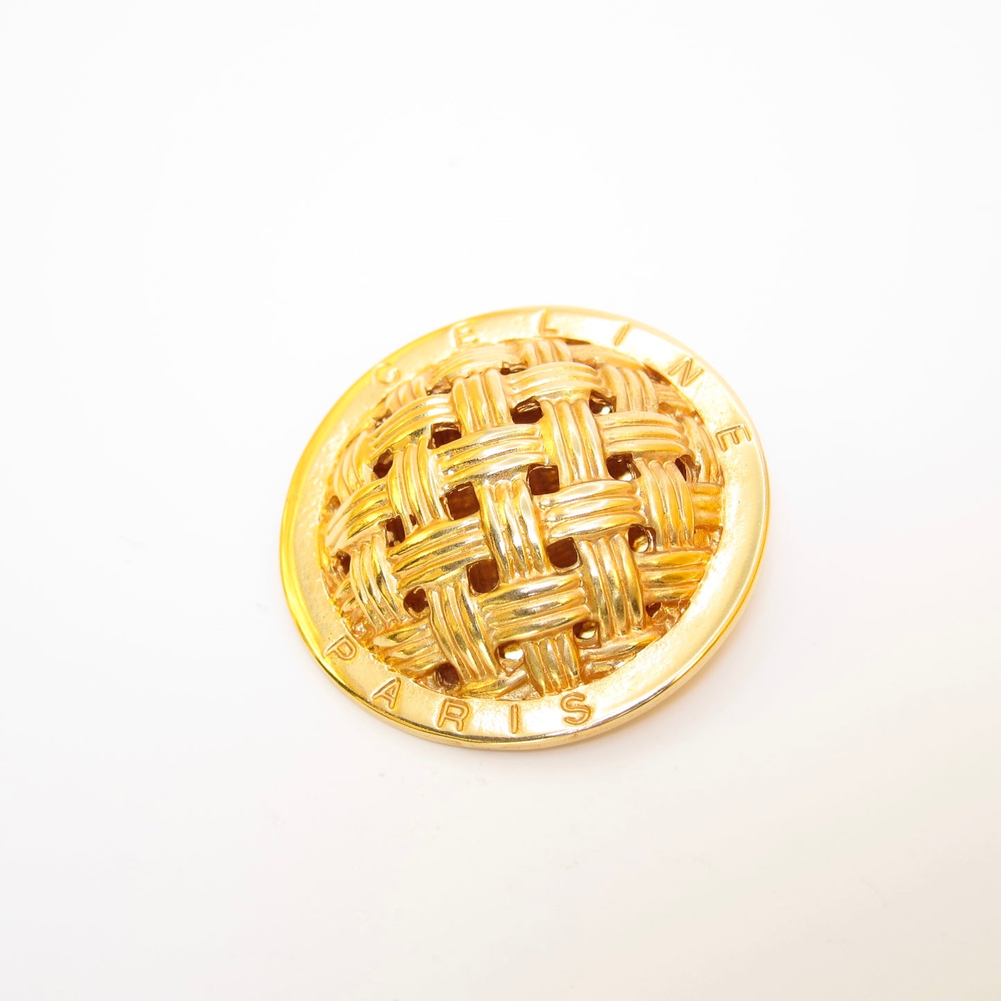 Celine Vintage Celine Logo on Mesh Golden Brooch
