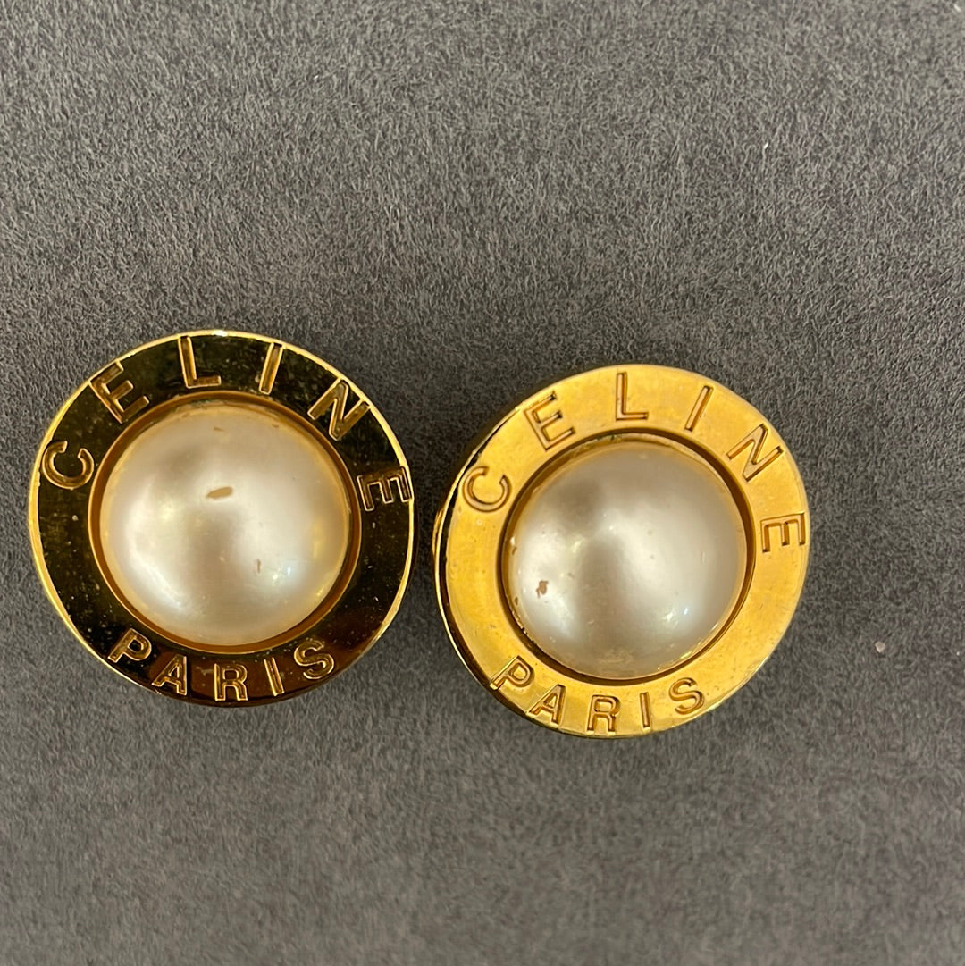 Celine Pearl With Gold Circle Clip-On Earrings