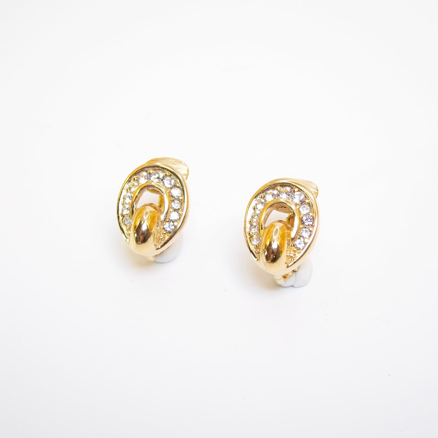 Christian Dior Vintage Oval Shape and Rhinestone Golden Clip-on Earrings