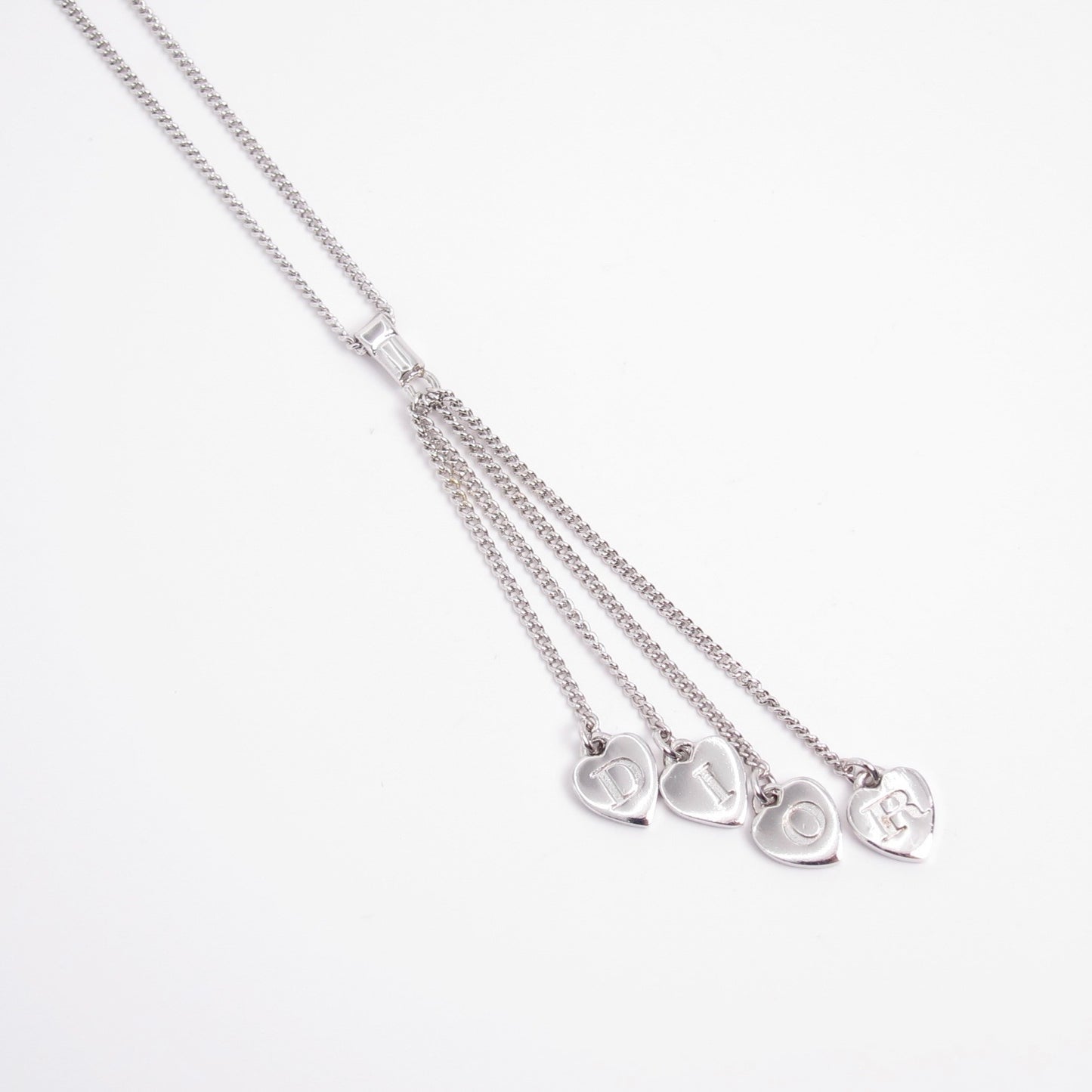 Christian Dior Vintage Heart Shaped Dior Letter Charm Tassel Silver Necklace