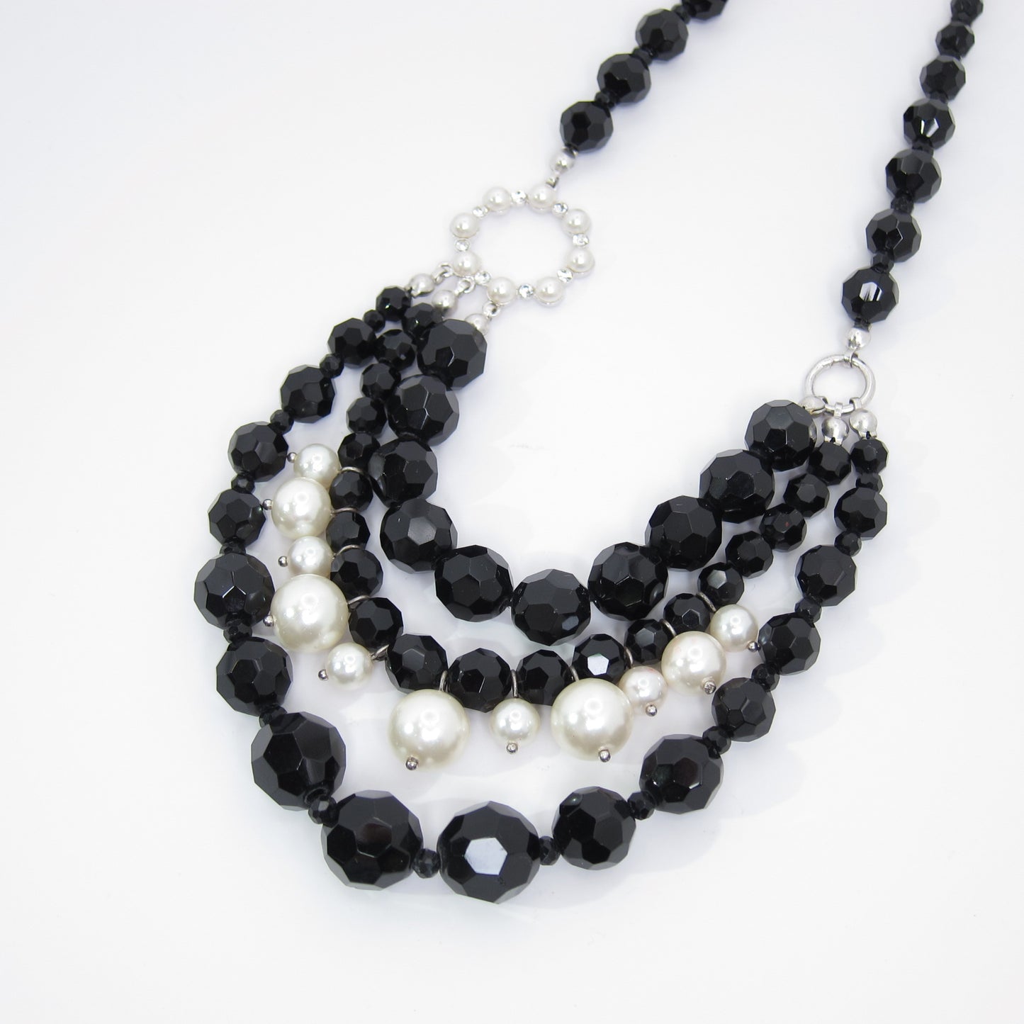Givenchy Vintage Pearl and Black Color Stone Necklace