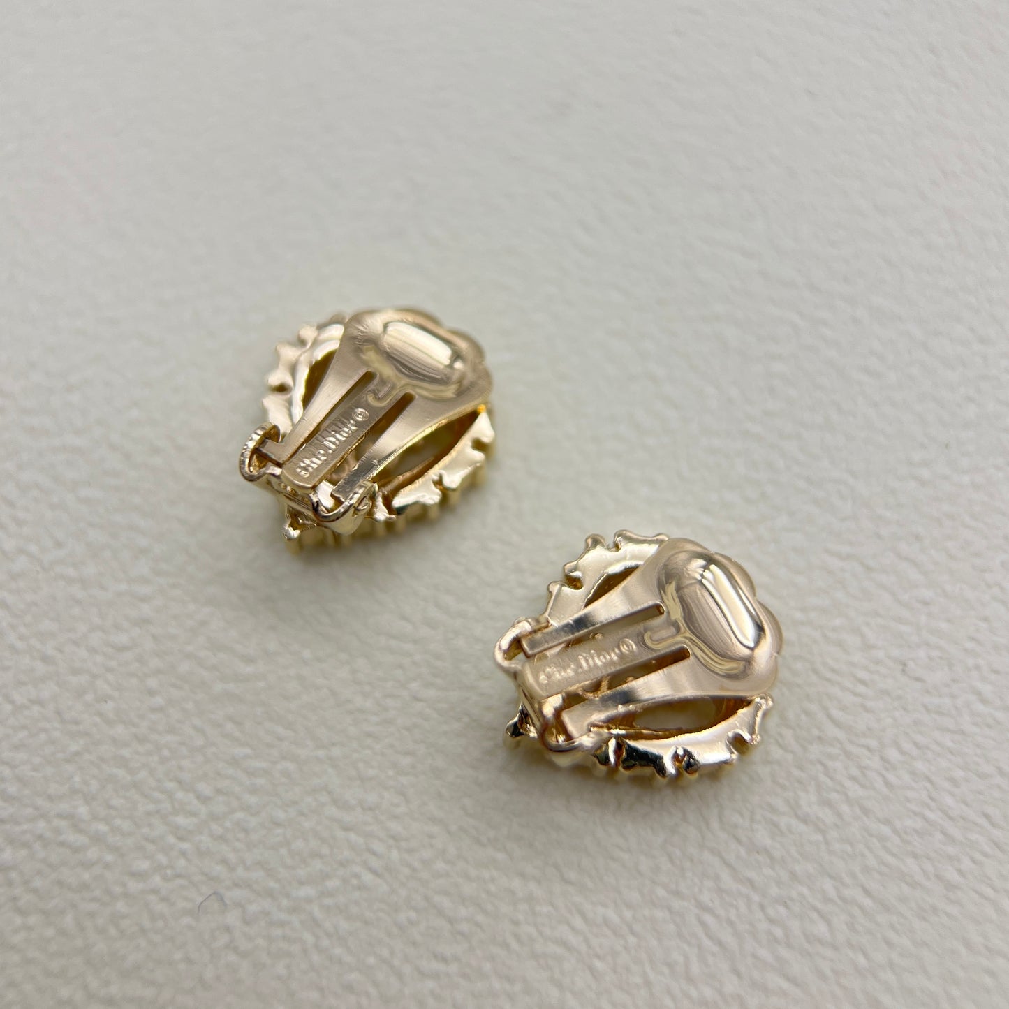 Christian Dior Vintage Dior Logo in Heart Shape with Rhinestone Golden Clip-on Earrings