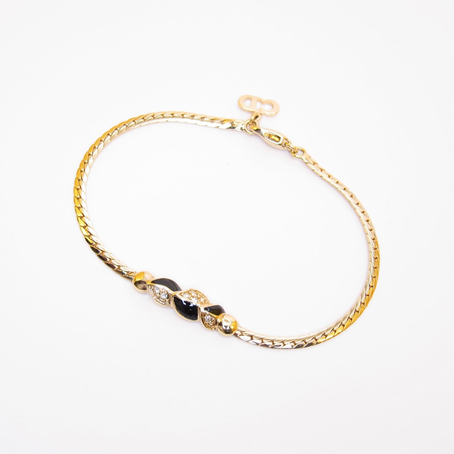 Christian Dior Vintage Stylish Black and Rhinestone Golden Bracelet