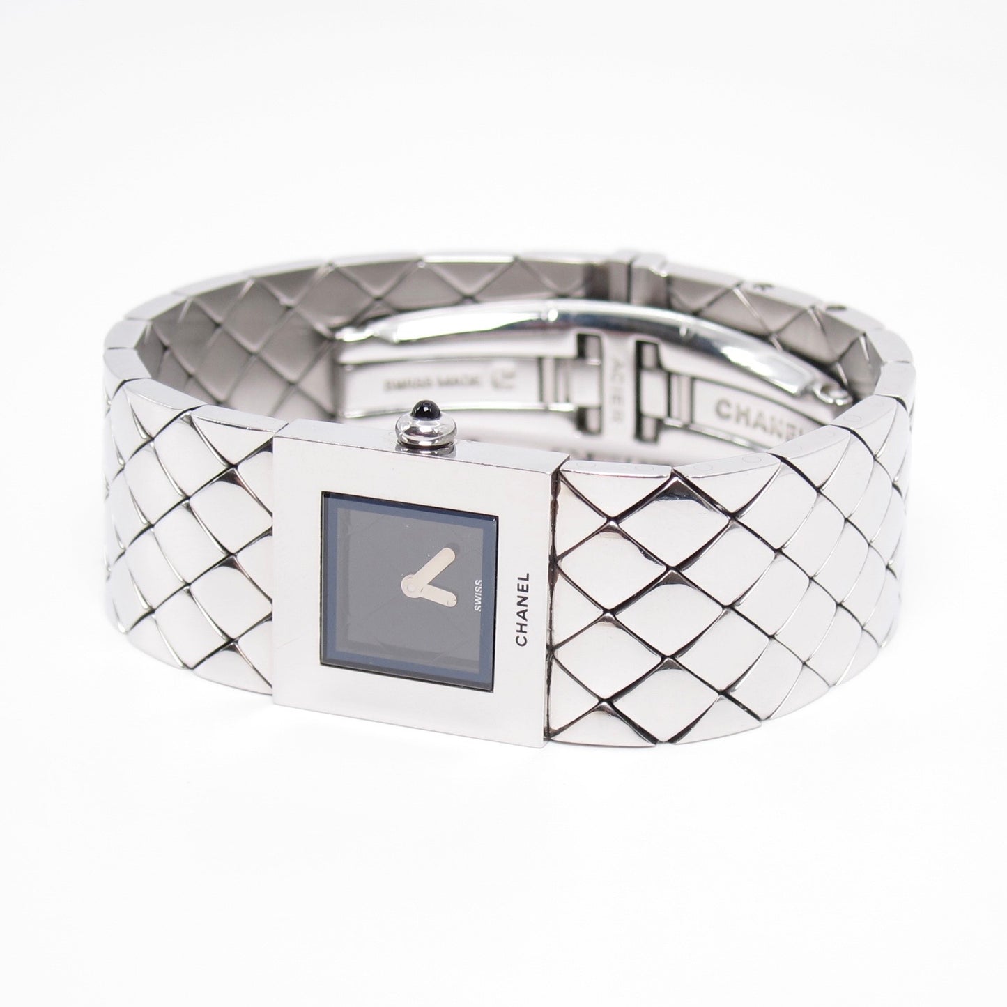 Chanel Vintage Matelasse Square Black Face Stainless Steel Watch