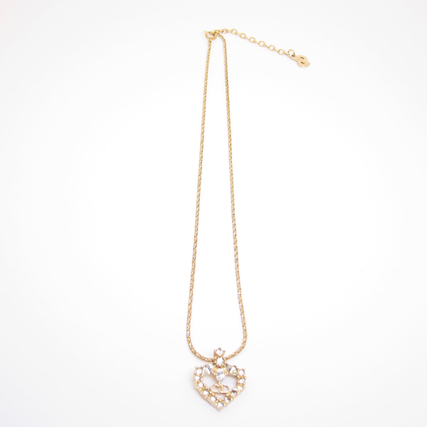 Christian Dior Vintage CD Logo in Heart with Rhinestone Golden Necklace