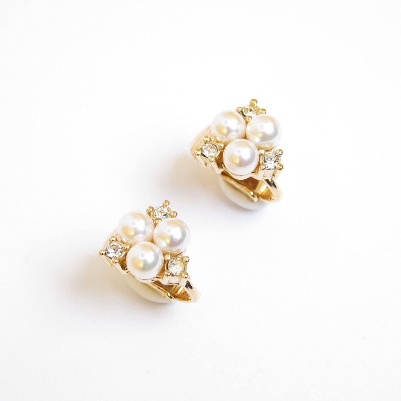 Christian Dior Vintage Pearl and Rhinestone Golden Clip-on Earrings
