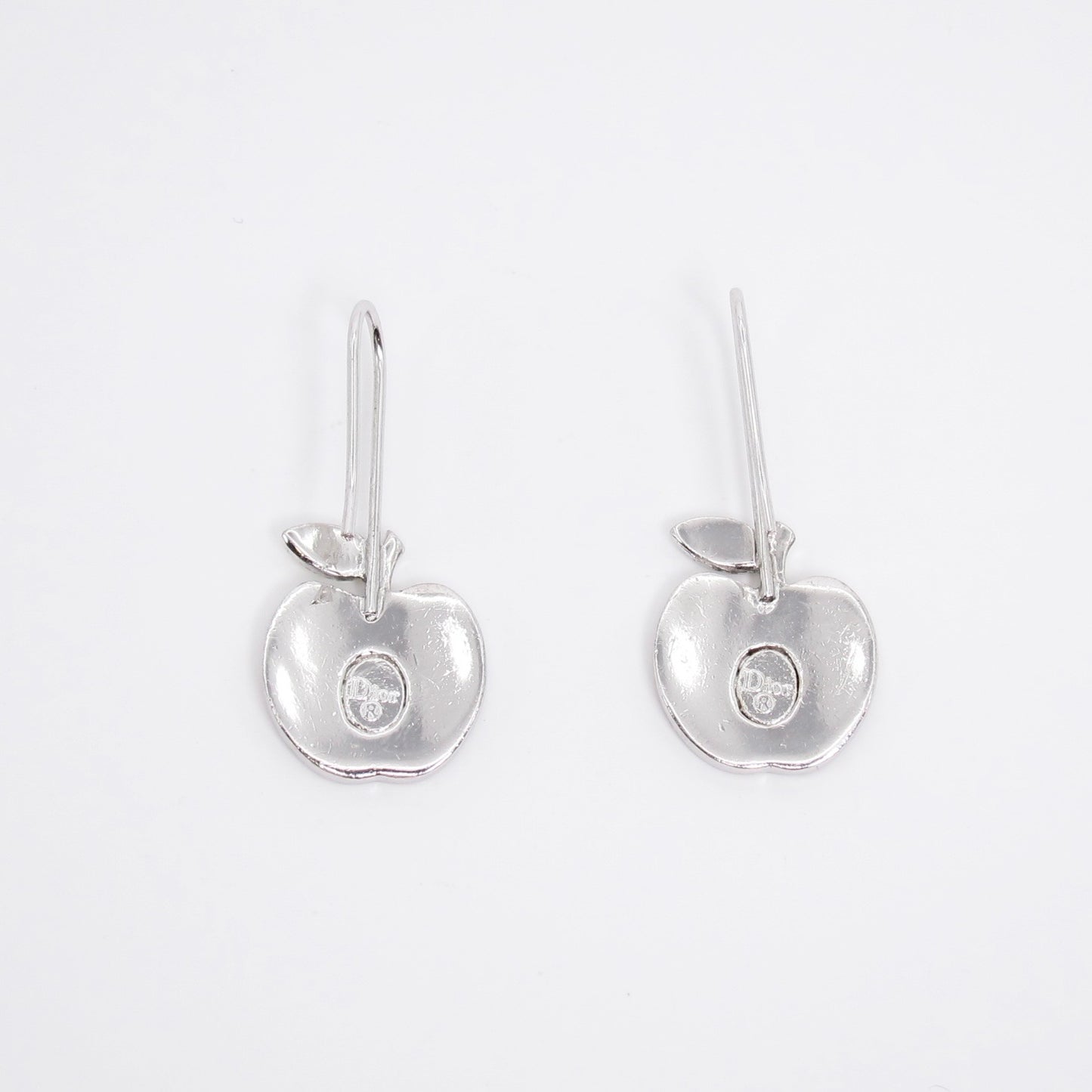 Christian Dior Vintage CD Logo Apple Motif Silver Earrings