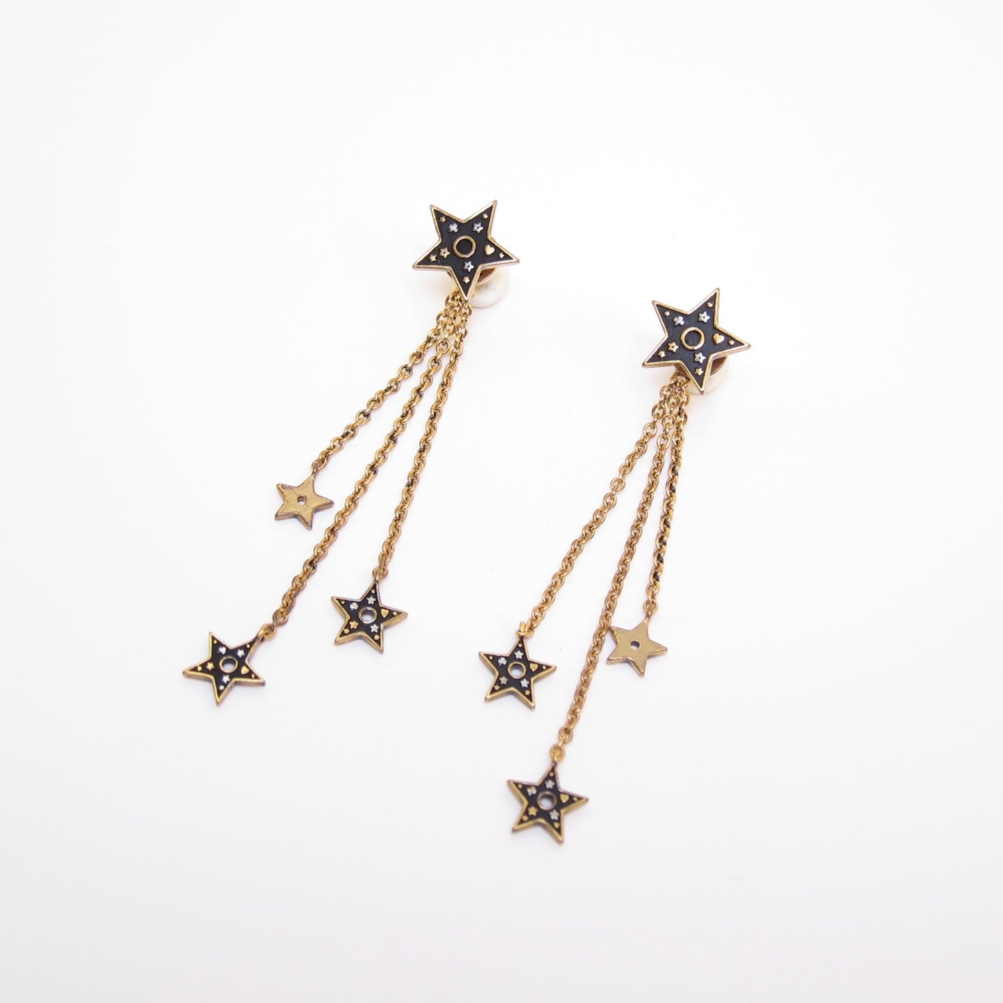 Christian Dior Vintage Black Star Dangle Golden Earrings