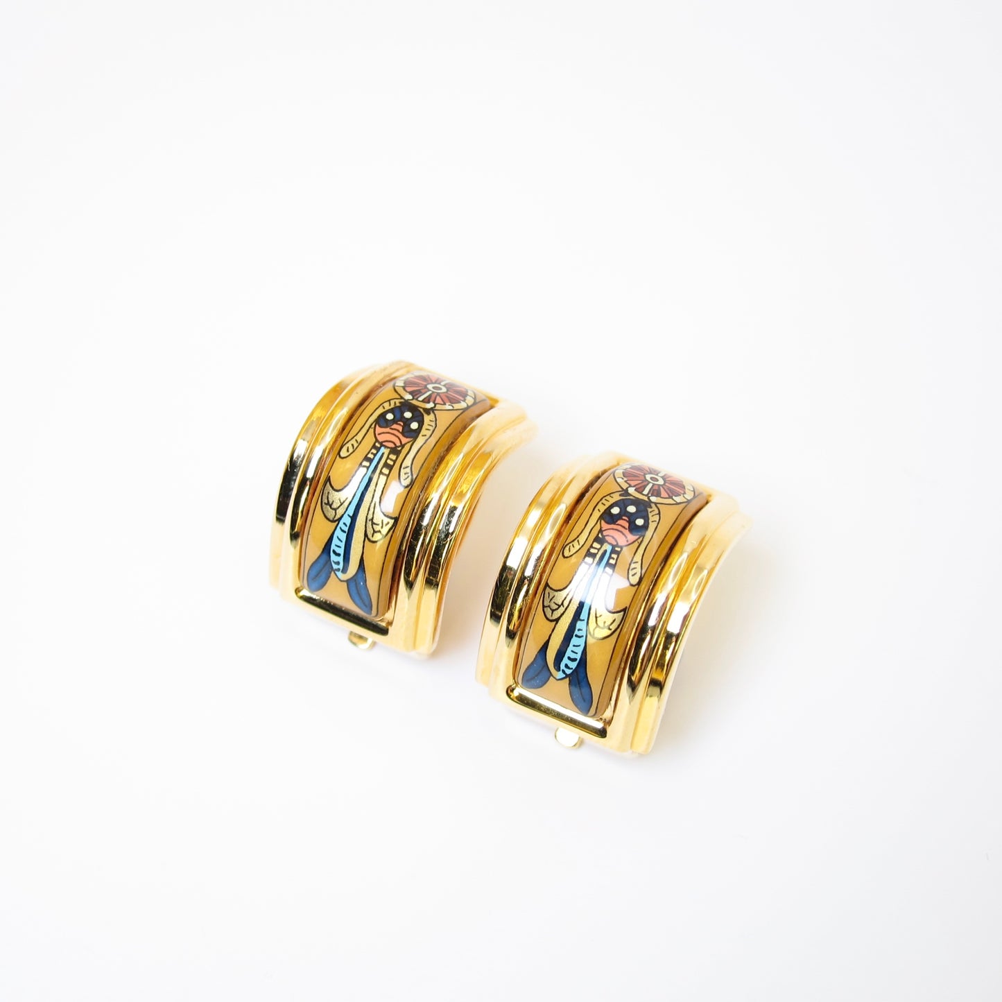 Hermes Vintage Yellow Enamelled Golden Clip-on Earrings