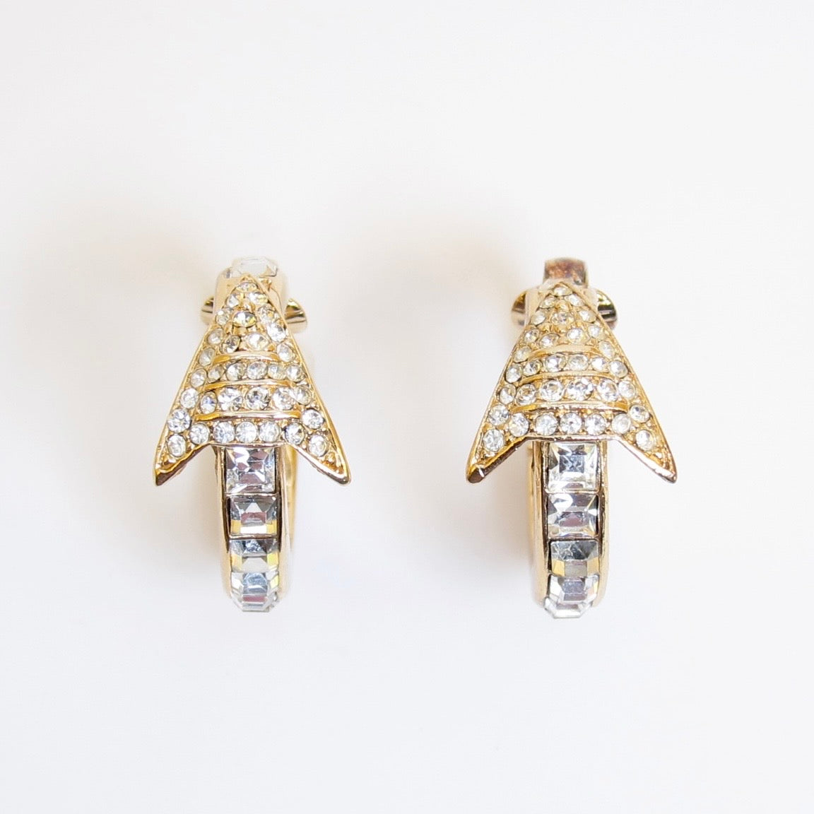 Christian Dior Vintage Arrow with Rhinestone Golden Clip-on Earrings