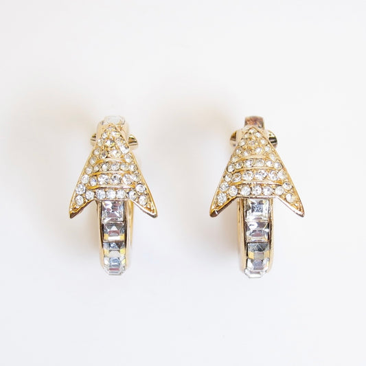 Christian Dior Vintage Arrow with Rhinestone Golden Clip-on Earrings