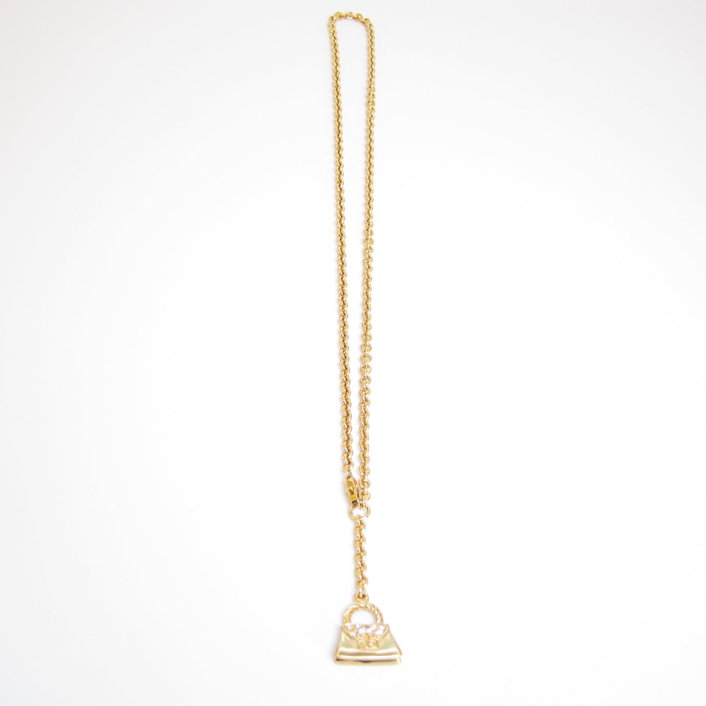 Givenchy Vintage 4G Logo and Rhinestone Handbag Pendant Golden Y-Necklace