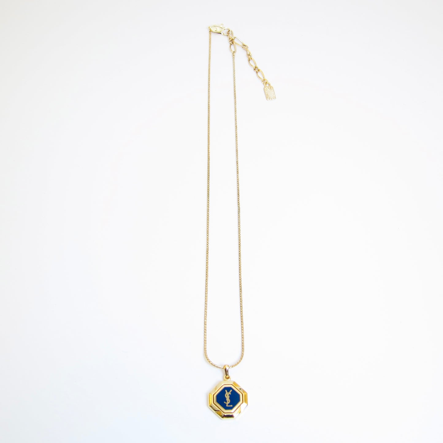 Yves Saint Laurent Vintage YSL Logo on Octagon Black Golden Necklace