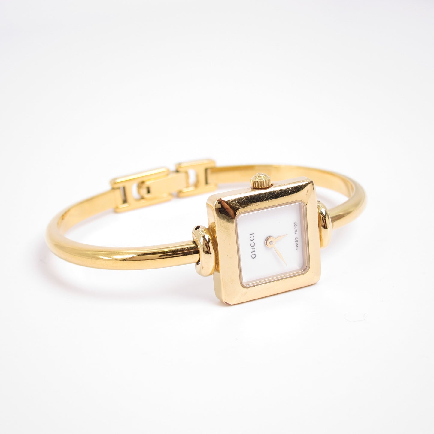 Gucci Vintage Square White Face Golden Bangle Watch